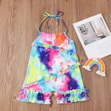 Toddler Kids Girl Two Pieces Tie Dye Halter Mini Romper