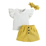 Toddler Kids Girl Two Pieces Flying Sleeve Kintting Top and Skirt Set