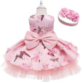 Toddler Kids Pink Sleeveless Embroidery Girl Gowns Dress