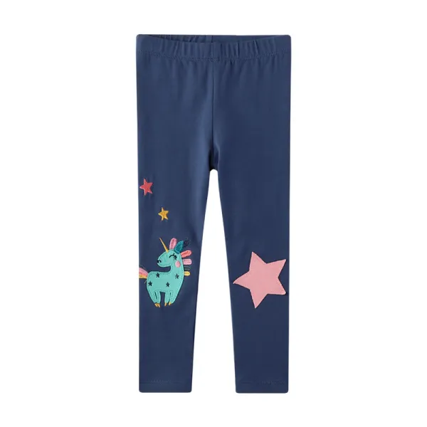 Toddler Kids Girl Dark Blue Cartoon Unicorn Pattern Leggings