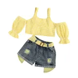 Toddler Kids Girl Two Pieces Cold-Shoulder Sling Top and Denim Shorts Set