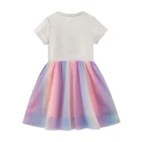 Toddler Kids Girl Sequins Butterfly Colorful Mesh Short Sleeve Dress