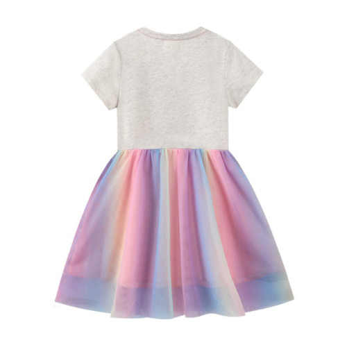 Toddler Kids Girl Sequins Butterfly Colorful Mesh Short Sleeve Dress