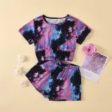 Toddler Kids Girl Two Pieces Tie Dye Short Sleeve Tops and Shorts Set