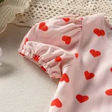 Toddler Kids Girl Two Pieces Heart Print Top and Red Lattice Skirt Set