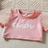 Toddler Kids Girl Two Pieces Short Sleeve Top and Mesh Skirt Set