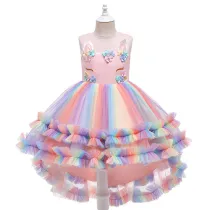 Toddler Kids Girl Wedgie Sleeve Colorful Unicorn Tutu Dress Cosplay Costumes