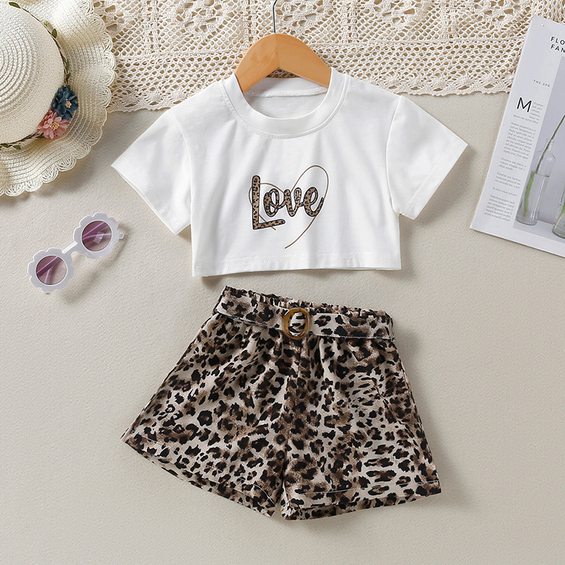 Toddler Kids Girl Two Pieces Tank Top Leopard Print Shorts Set