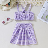 Toddler Kids Girl Two Pieces Lattice Cross Strap Top and A-Line Skirt Set