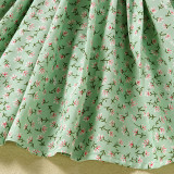 Toddler Kids Girl Green Floral Printed Sling Sleeveless Smocked Short Dress