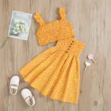 Toddler Kids Girl Two Pieces Smocked Sling Top and A-Line Polka Dots Dress Set