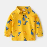 Toddler Boys Long Sleeve Cartoon Dinosaur Lapel Shirt