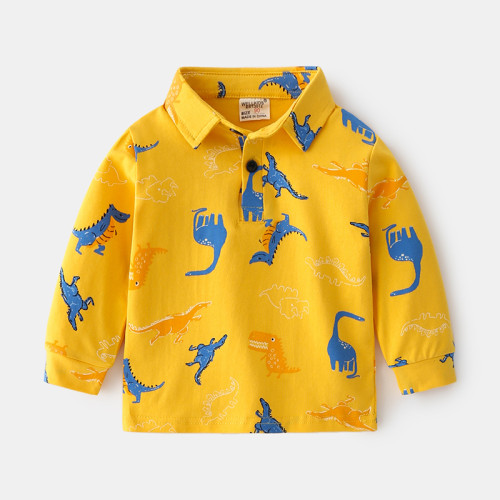 Toddler Boys Long Sleeve Cartoon Dinosaur Lapel Shirt