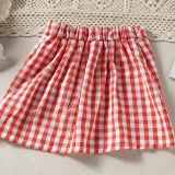 Toddler Kids Girl Two Pieces Heart Print Top and Red Lattice Skirt Set