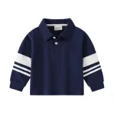 Toddler Boys Round Collar Strip Sleeve Polo Sweatshirt