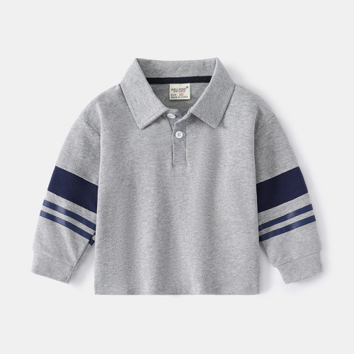 Toddler Boys Round Collar Strip Sleeve Polo Sweatshirt