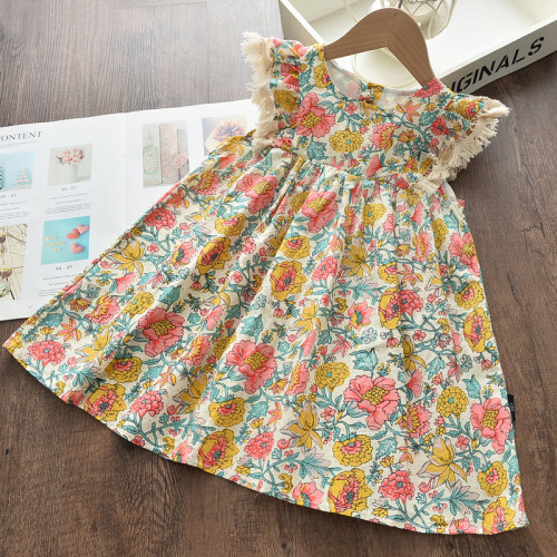 Toddler Kids Girl Flying Sleeve Floral Printed A Line Short Dress