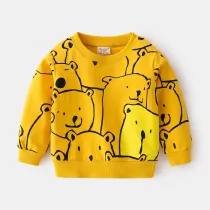 Toddler Boys Long Sleeve Round Collar Cartoon Bear Sweatshirt