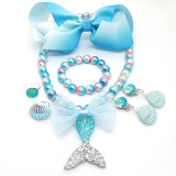 Toddler Kids Girl Sleeveless Mermaid Shell Mesh Maxi Dress with Pearl Jewelry
