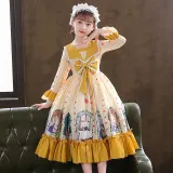 Kids Girl Lolita Purple Long Sleeve Bow Tie Cartoon Princess Dress Cosplay Costumes
