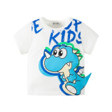 Toddler Boy Cartoon Cute Dinosaur Short Sleeve Round Collar T-shirt