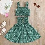 Toddler Kids Girl Two Pieces Smocked Sling Top and A-Line Polka Dots Dress Set