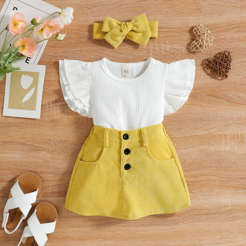 Toddler Kids Girl Two Pieces Flying Sleeve Kintting Top and Skirt Set