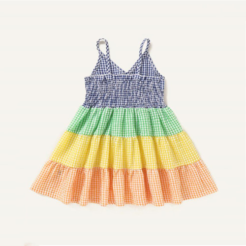 Toddler Kids Girl Sling Sleeveless Stitching Smocked Dress