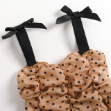 Toddler Kids Girl Two Pieces Polka Dots Chiffon Sling Top and Denim Shorts Set