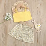 Toddler Kids Girl Two Pieces Sling Tank A-Line Floral Printed Skirt Set