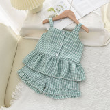 Toddler Kids Girl Two Pieces Sling Lattice Top and Shorts Set