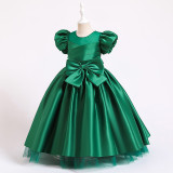 Toddler Kids Girl Puff Sleeve Bow Tie A-Line Tutu Maxi Gown Dress