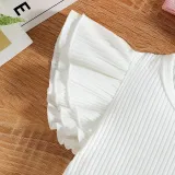 Toddler Kids Girl Two Pieces Flying Sleeve Kintting Top and Skirt Set