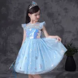Toddler Kids Girl Flying Sleeve Sequin Short Princess Dress with Mesh Cloak
