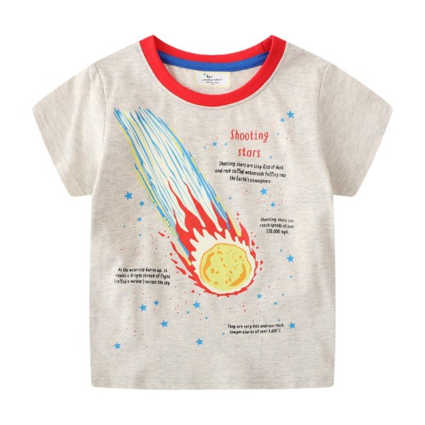 Toddler Boy Apricot Cartoon Shooting Stars Pattern Short Sleeve T-shirt