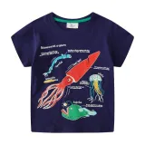 Toddler Boy Blue Cartoon Marine Animal Pattern Short Sleeve T-shirt
