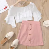 Toddler Kids Girl Two Pieces Long Swing Sleeves and Pencil Skirt