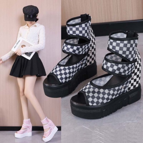 Women Open Toe Fish Mouth Hollow Out Platform Wedge Sandals