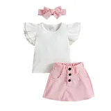 Toddler Kids Girl Two Pieces Flying Sleeve Kintting Top and Skirt Set