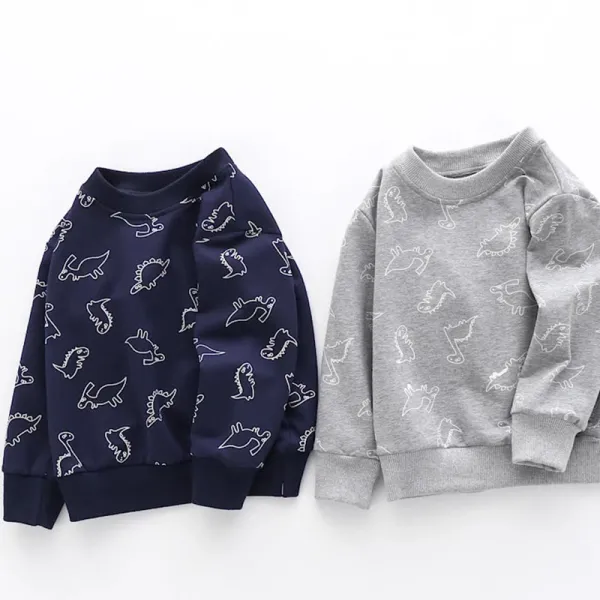 Toddler Boys Long Sleeve Round Collar Cartoon Dinosaur Sweatshirt