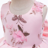 Toddler Kids Pink Sleeveless Embroidery Girl Gowns Dress