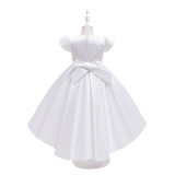 Toddler Kids Girl Short Sleeve Embroidered Layered Trailing Gowns Dress
