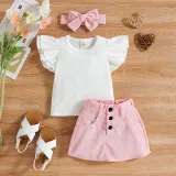 Toddler Kids Girl Two Pieces Flying Sleeve Kintting Top and Skirt Set