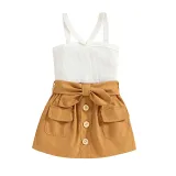 Toddler Kids Girl Two Pieces Sling Kintting Tank and Bow Tie Skirt Set