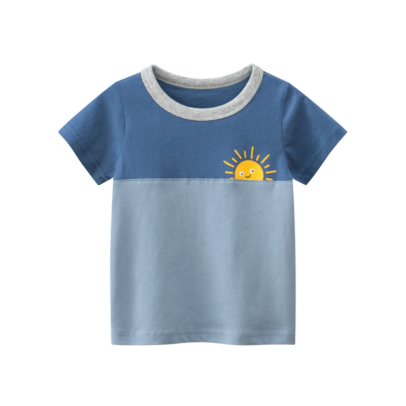 Toddler Boy Cartoon Color Stitching Sunrise Short Sleeve T-shirt