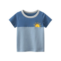 Toddler Boy Cartoon Color Stitching Sunrise Short Sleeve T-shirt