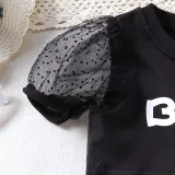 Toddler Kids Girl Two Pieces Short Sleeve Top and Mesh Skirt Set