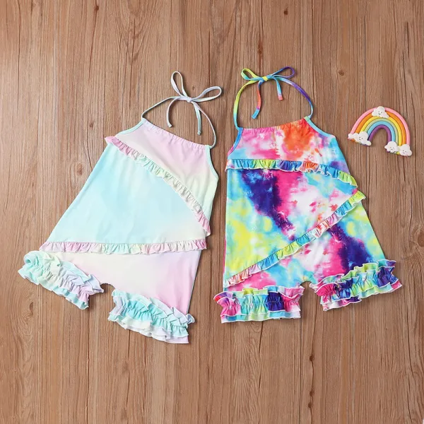 Toddler Kids Girl Two Pieces Tie Dye Halter Mini Romper