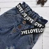 Toddler Kids Girl Two Pieces Black Short Sleeve Top and Denim Pants Set