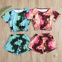 Toddler Kids Girl Two Pieces Tie Dye Short Sleeve Tops and Shorts Set
